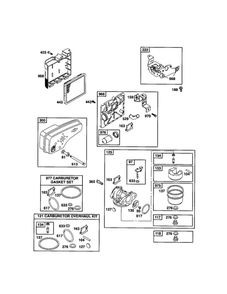 Carburetor/Muffler/Air Cleaner Diagram and Parts List for 124T02-0853-E1C  Briggs and Stratton Engine